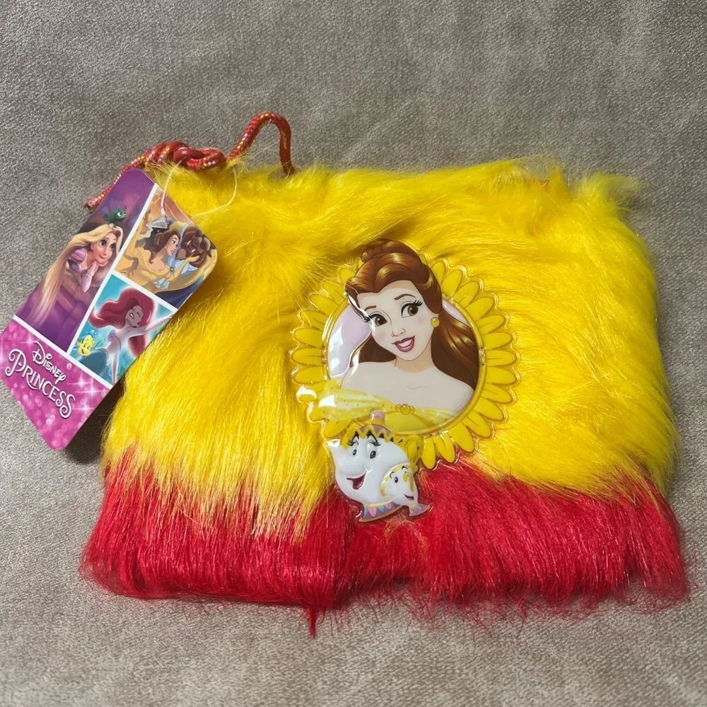 DISNEY PRINCESS BELLE GIRLS FAUX FUR CROSSBODY ZIP PURSE